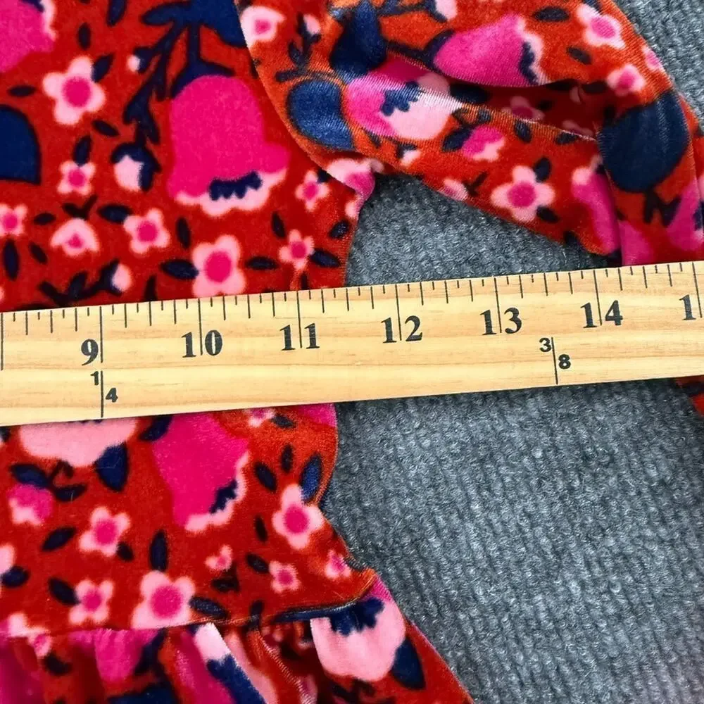 Cat & jack Girls Floral Velour Dress Size 5T Burnt Orange Pink Bow Pockets